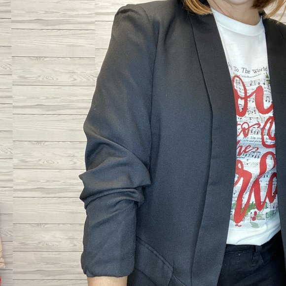 Ruched Sleeve Blazer - Black - Picture 2 of 3